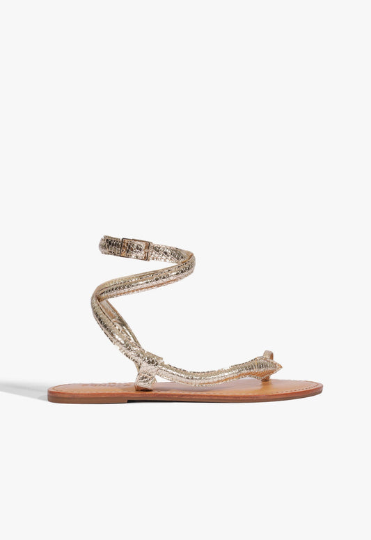Courtney Metallic Leather Sandal 5 Light Gold Metallic Snake-Embossed Leather - Schutz Shoes