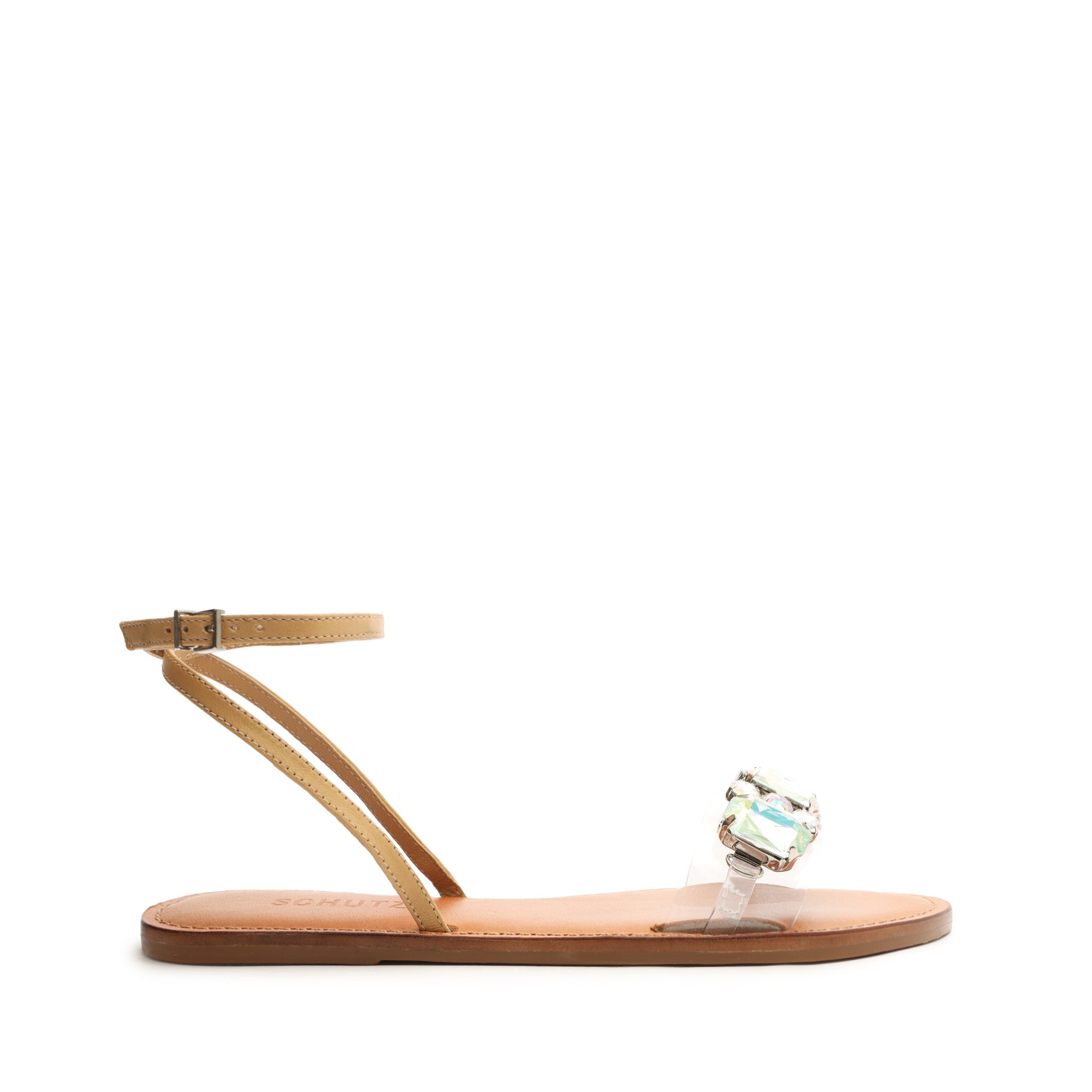 Chloe Vinyl & Nappa Leather Sandal Flats OLD 5 Light Beige Vinyl & Nappa Leather - Schutz Shoes