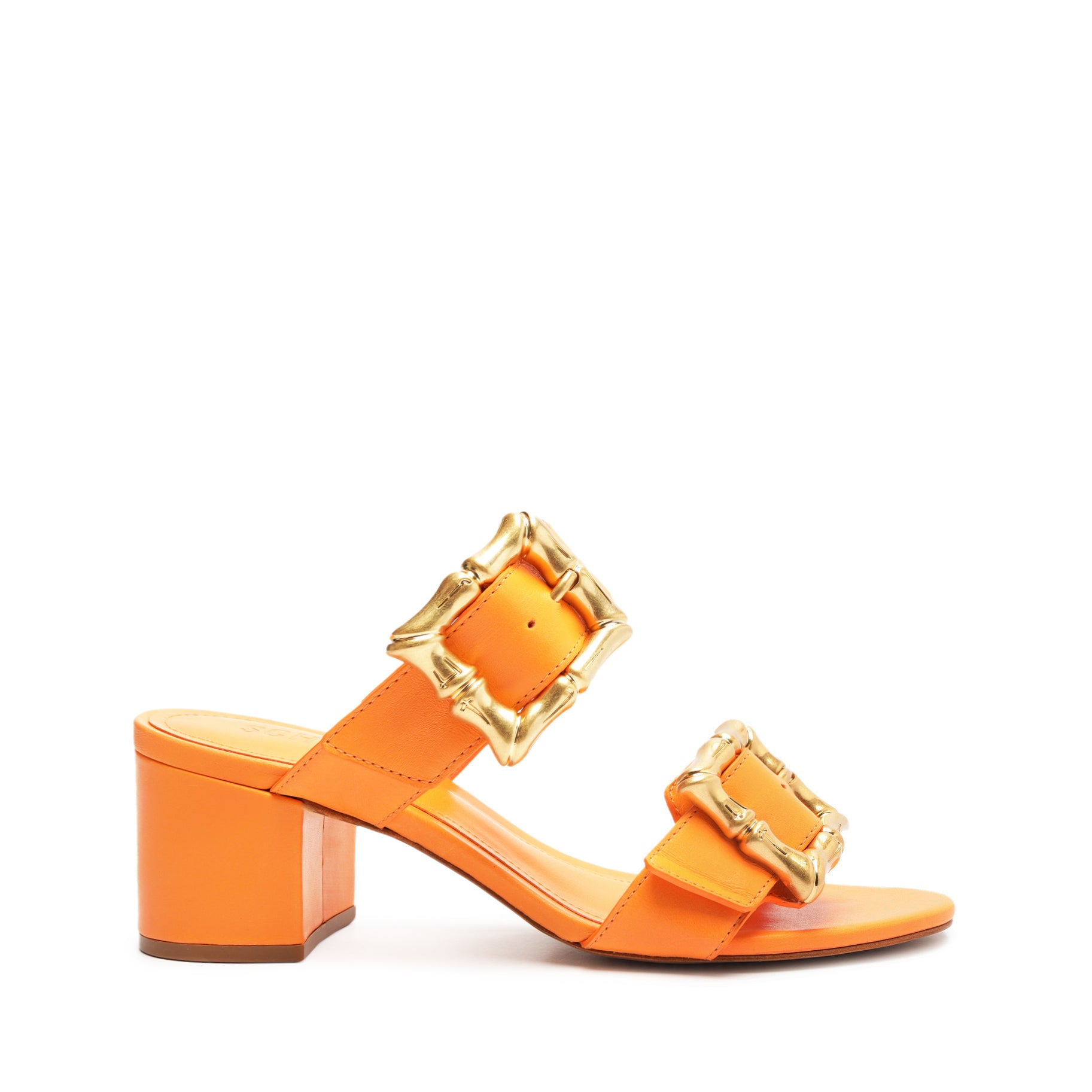 Enola Mid Block Leather Sandal Sandals SPRING 24 5 Orange Atanado Leather - Schutz Shoes