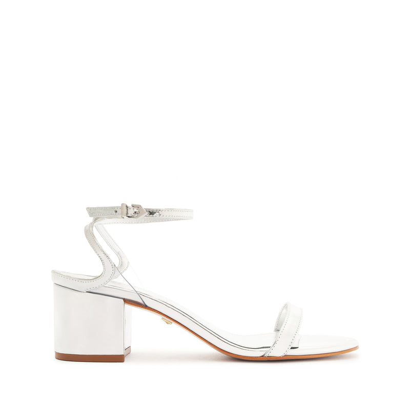 Skye Mid Block Specchio Leather Sandal Sandals High Summer 24 5 Silver Vynil - Schutz Shoes