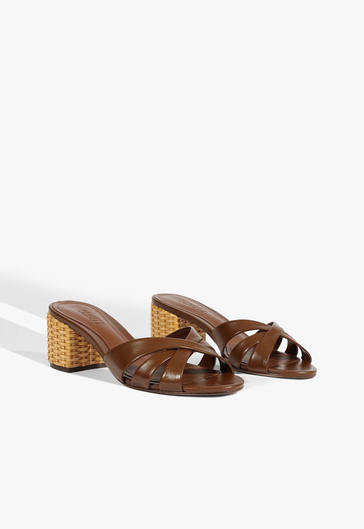 Keefa Straw Mule Block Sandal | Brown | Leather – SCHUTZ