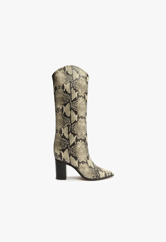 Maryana Block Boot Boots CO 5 Natural Snake Snake Embossed Leather - Schutz Shoes