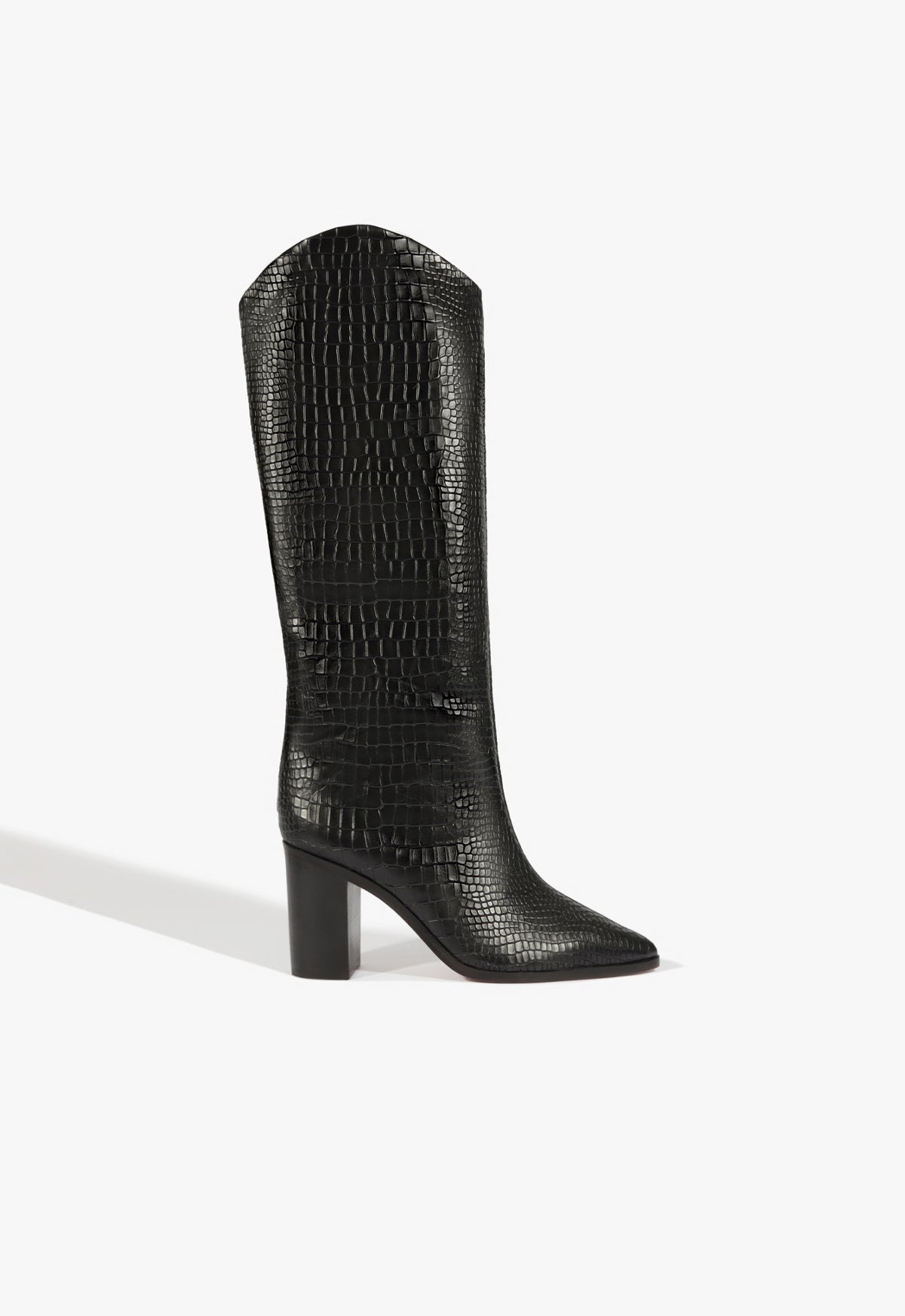 Maryana Block Boot 5 Black Crocodile Embossed Leather - Schutz Shoes