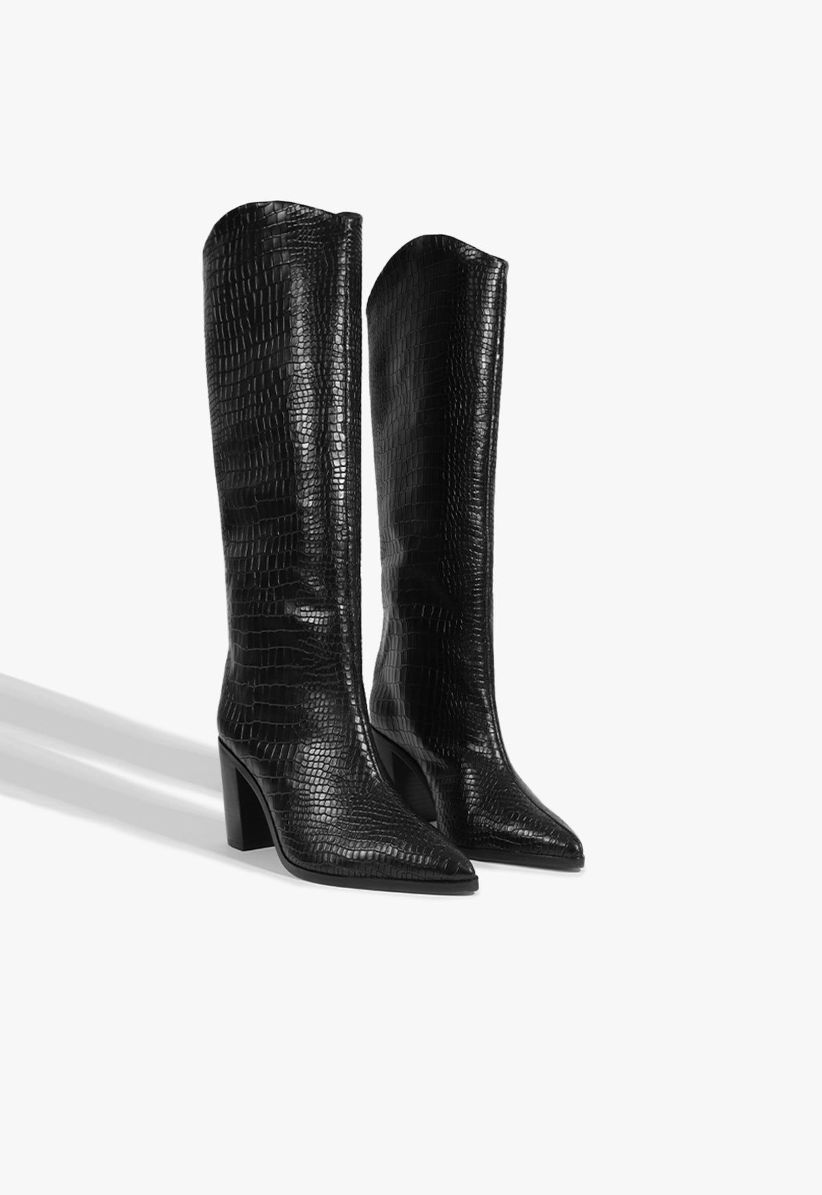 Schutz Maryana Block Boot 8 - Black - Crocodile Embossed Leather Schutz Maryana Block Boot 8 - Black - Crocodile Embossed Leather