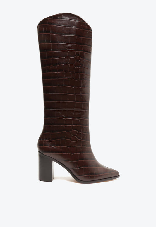 Maryana Block Boot Boots ESSENTIAL 5 Dark Chocolate Crocodile Effect Leather - Schutz Shoes