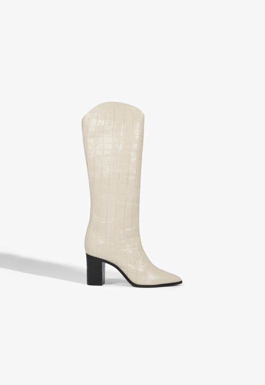 Maryana Block Crocodile-Embossed Leather Boot Boots CO 5 Eggshell Crocodile-Embossed Leather - Schutz Shoes