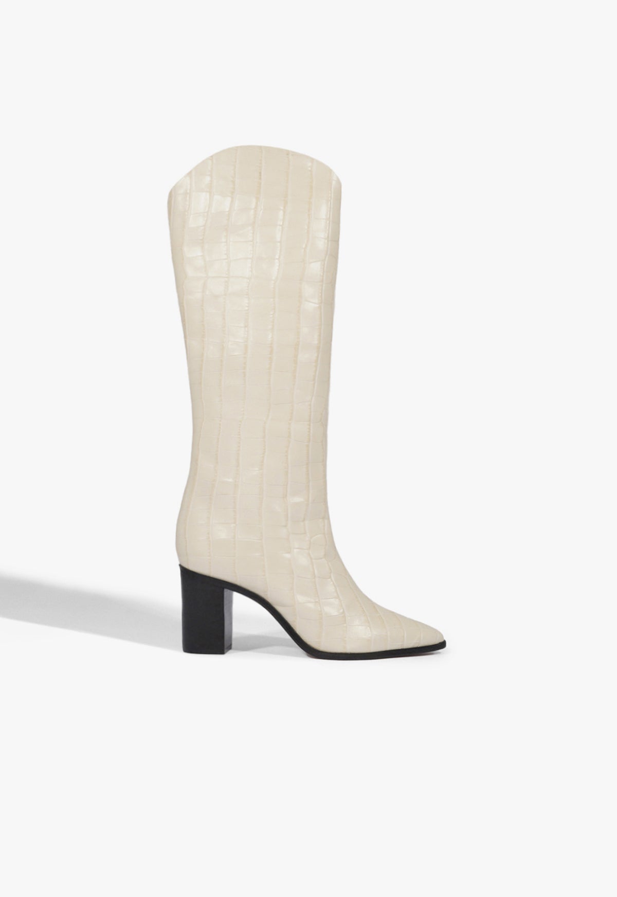 Maryana Block Crocodile-Embossed Leather Boot CO 5 Eggshell Crocodile-Embossed Leather - Schutz Shoes