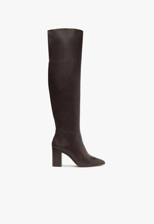 Magali Block Over the Knee Leather Boot FALL 23 5 Dark Chocolate Atanado Leather - Schutz Shoes