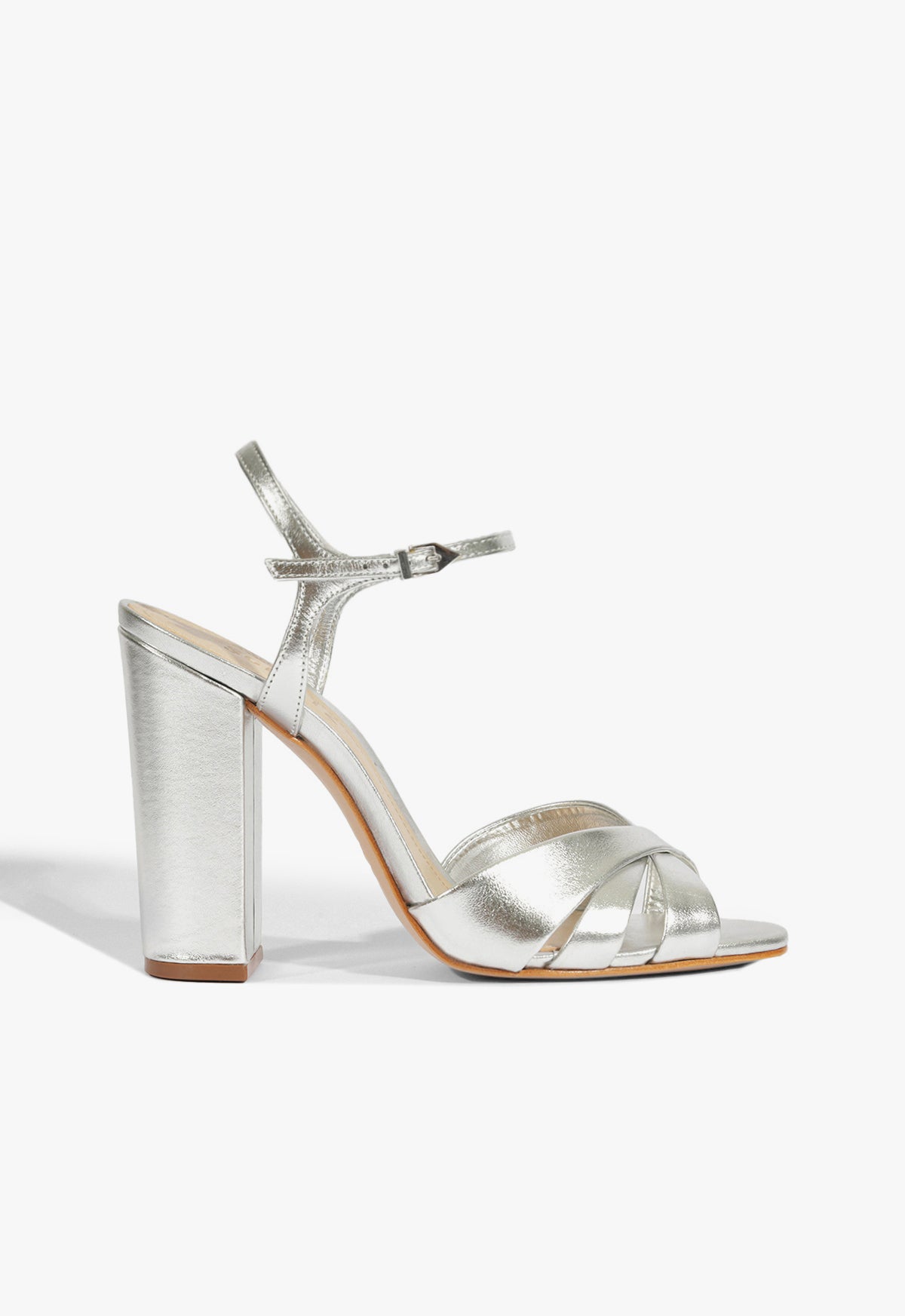 Keefa Block Metallic Leather Sandal Sandals Fall 24 5 Silver Metallic - Schutz Shoes