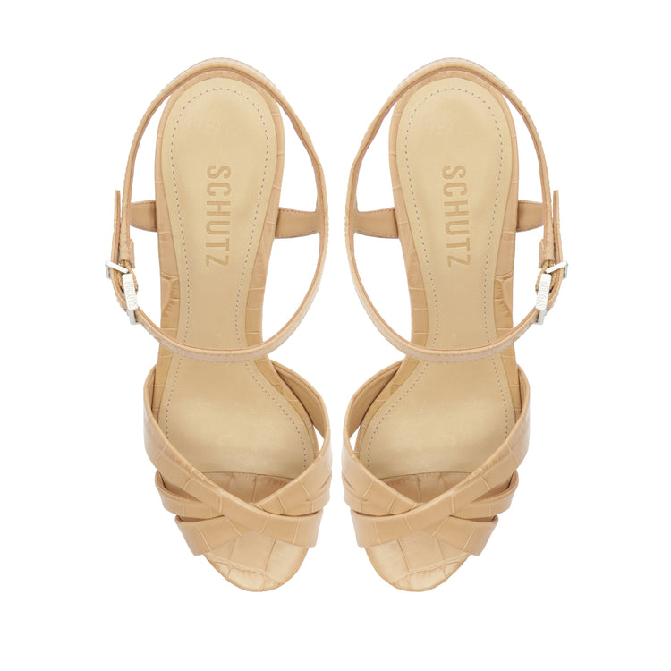 Keefa Crocodile-Embossed Leather Sandal Sandals Pre Fall 23    - Schutz Shoes