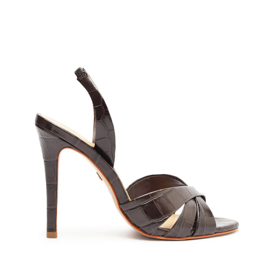 Keefa Sling Leather Sandal Sandals SPRING 24 5 Brown Crocodile-Embossed Leather - Schutz Shoes