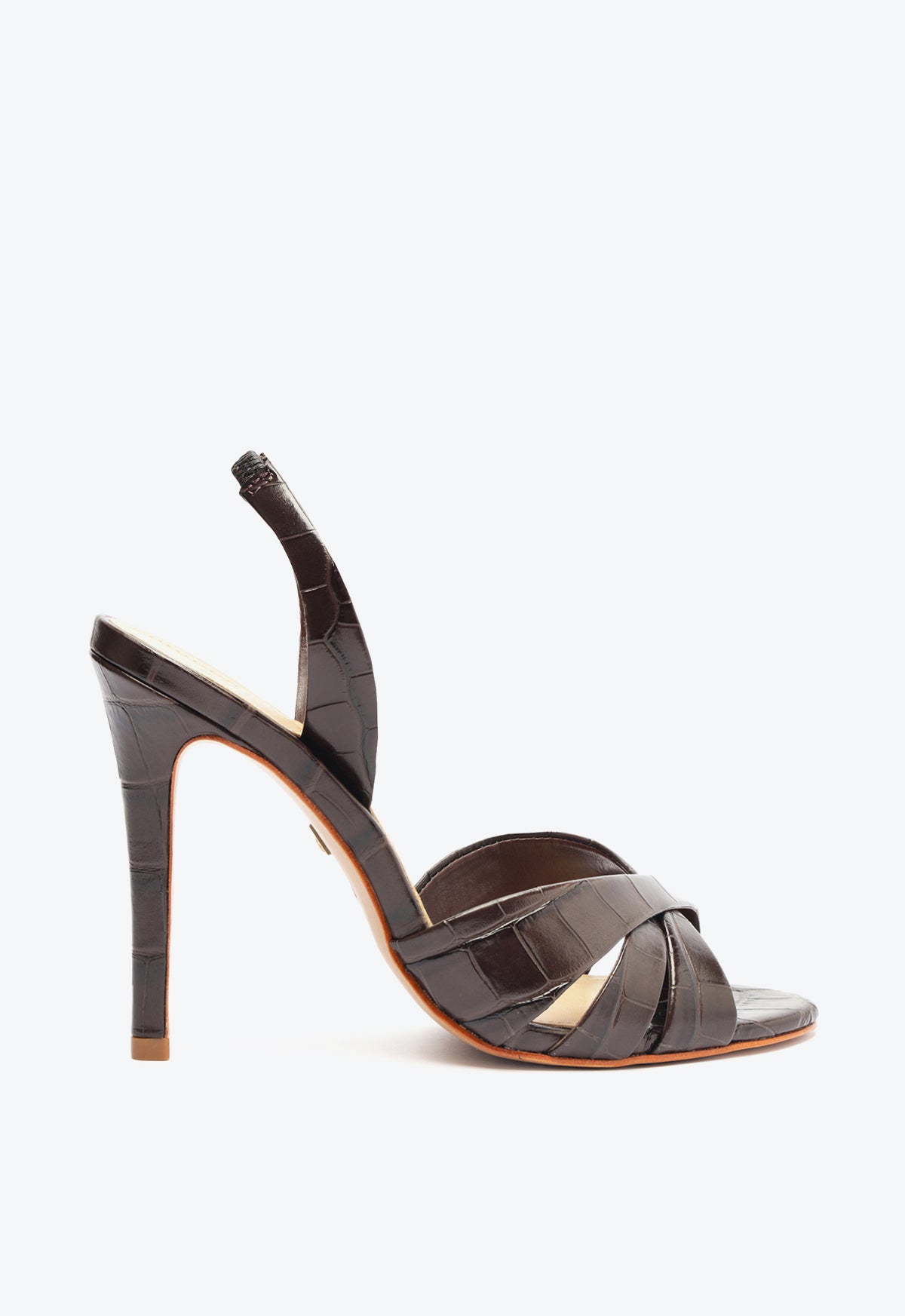 Keefa Sling Leather Sandal FALL 24 5 Brown Crocodile-Embossed Leather - Schutz Shoes