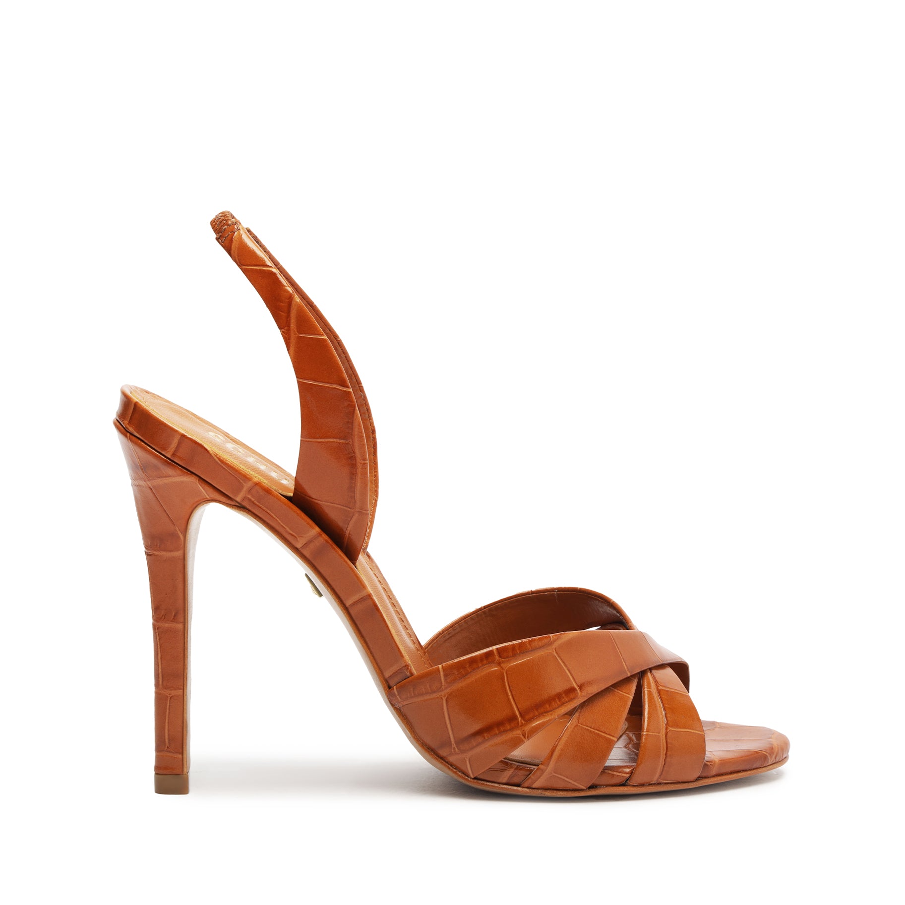 Keefa Crocodile-Embossed Leather Sandal Sandals Fall 24 5 Brown Crocodile-Embossed Leather - Schutz Shoes