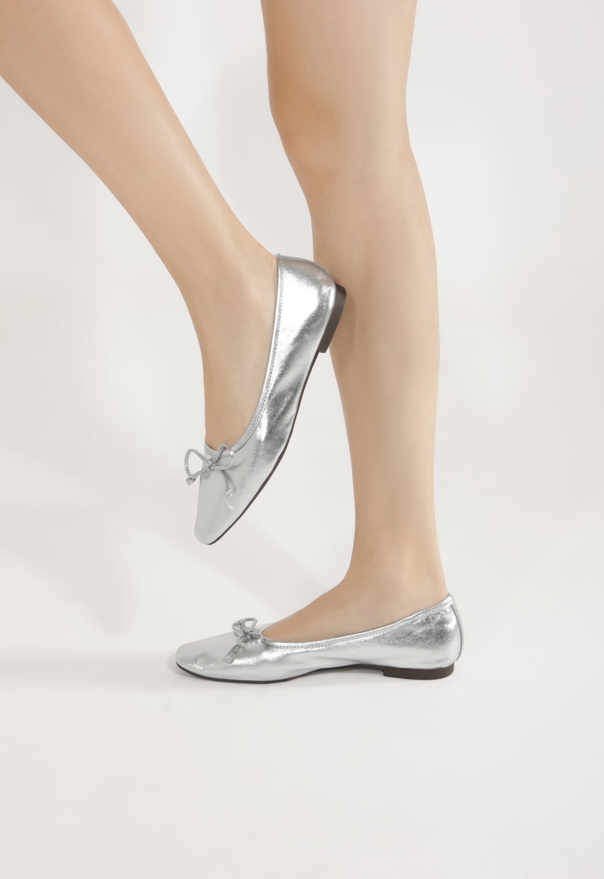 womens silver dress flats Yosi Samra Samara Foldable Ballet Flat in Silver Metallic Leather - Grey