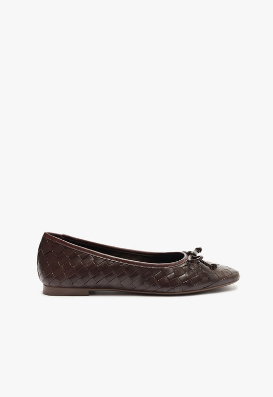 Arissa Woven Leather Flat RESORT 24 5 Dark Chocolate Leather - Schutz Shoes