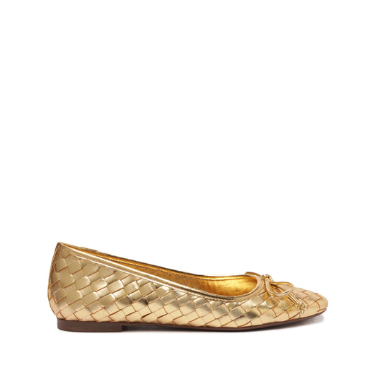 Arissa Woven Leather Flat Flats RESORT 24 5 Gold Metallic Nappa Leather - Schutz Shoes