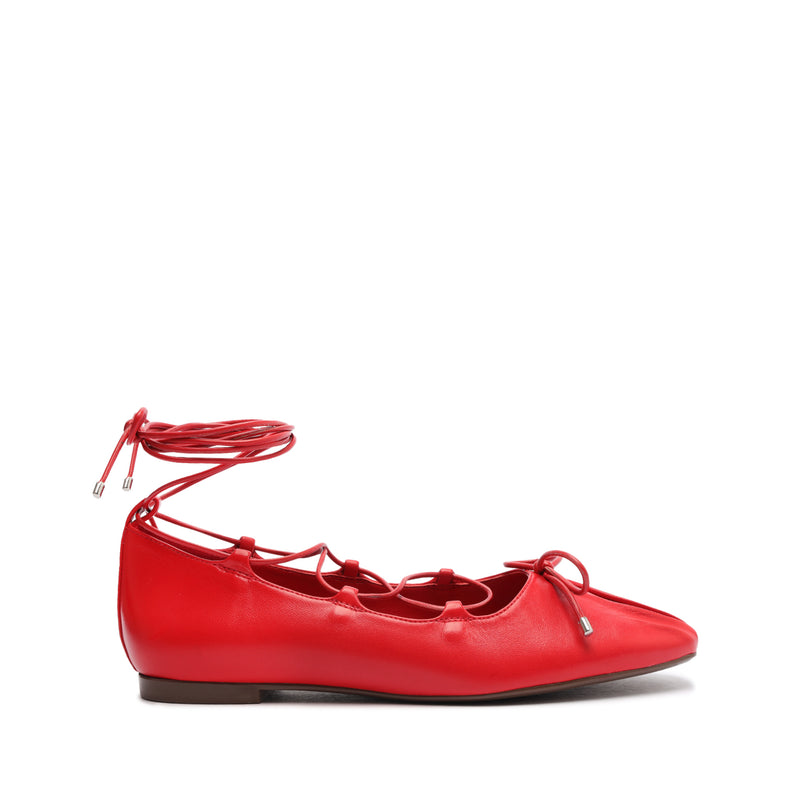 Arissa Lace Up Leather Flat Flats Pre Fall 24 5 Red Leather - Schutz Shoes