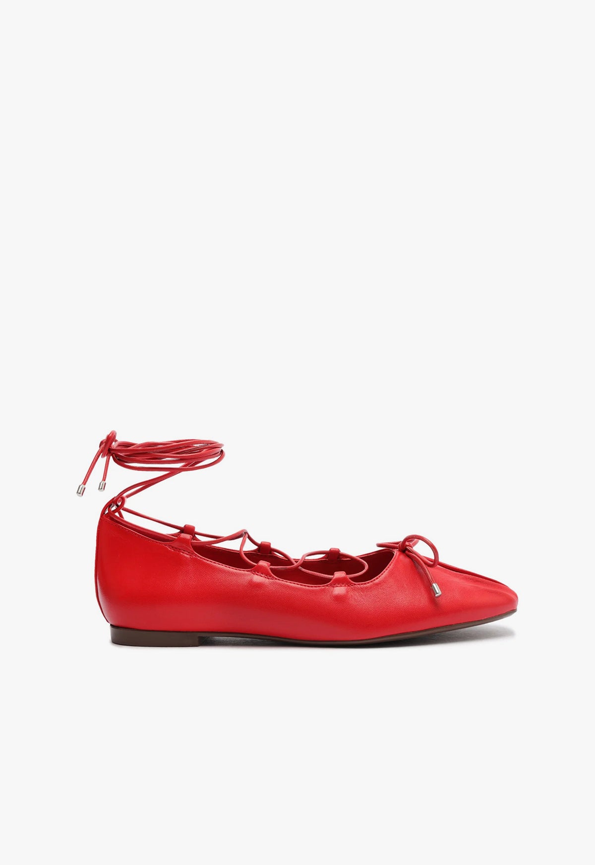 Arissa Lace Up Leather Flat Flats Pre Fall 24 5 Red Leather - Schutz Shoes