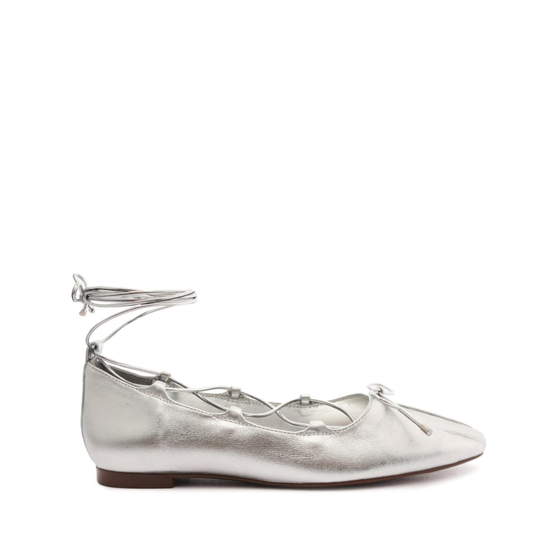 Arissa Lace Up Leather Flat Flats Pre Fall 24 5 Silver Leather - Schutz Shoes