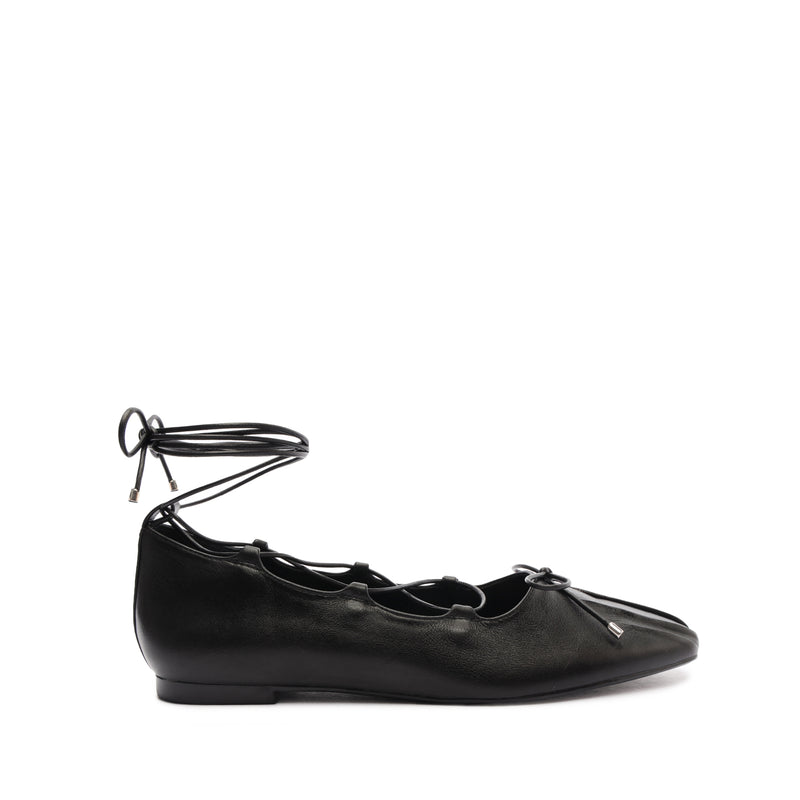 Arissa Lace Up Leather Flat Flats Pre Fall 24 5 Black Leather - Schutz Shoes