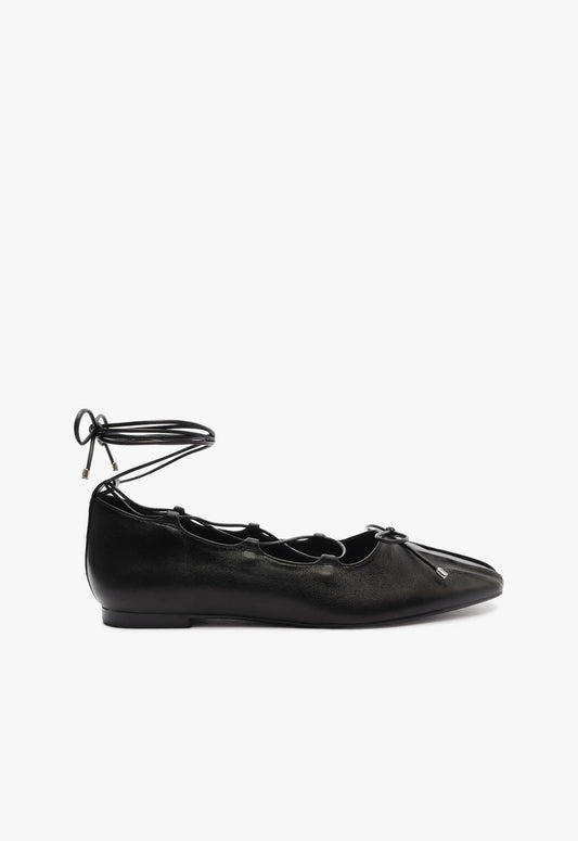 Arissa Lace Up Leather Flat Pre Fall 24 5 Black Leather - Schutz Shoes