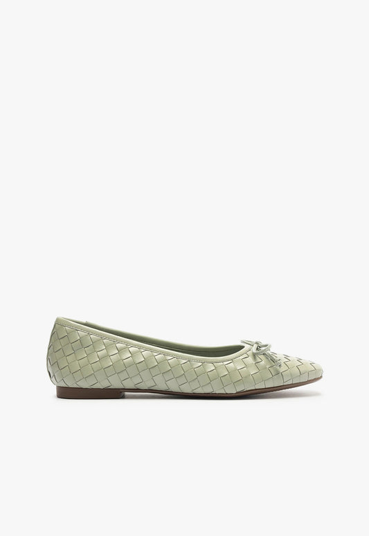 Arissa Woven Leather Flat Summer 24 5 Green Atanado Leather - Schutz Shoes