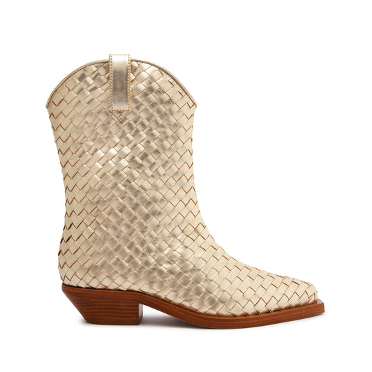 Cicera Woven Metallic Leather Bootie Booties SPRING 24 5 Gold Metallic Leather - Schutz Shoes