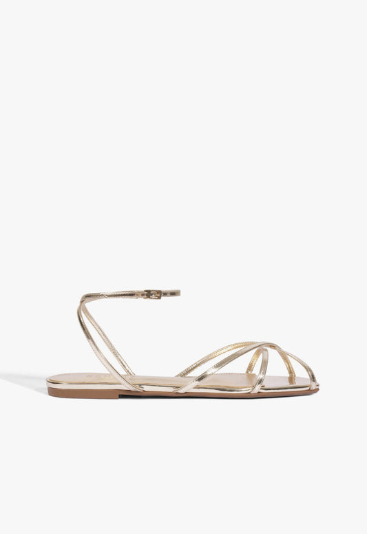 Caeline Buckle Metallic Sandal 5 Platinum Leather - Schutz Shoes