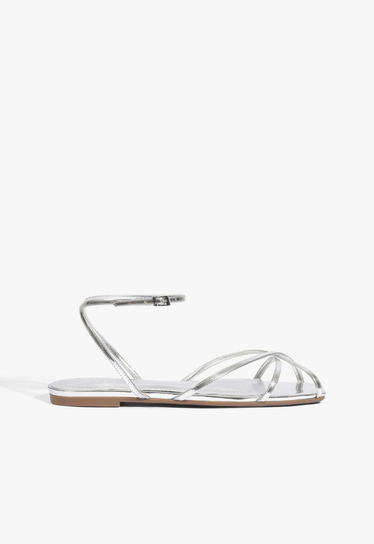 Caeline Buckle Metallic Sandal 5 Silver Leather - Schutz Shoes