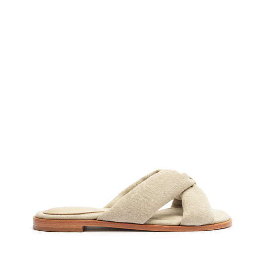 Fairy Casual Linen Sandal Flats SPRING 24 5 Oyster Linen Fabric - Schutz Shoes