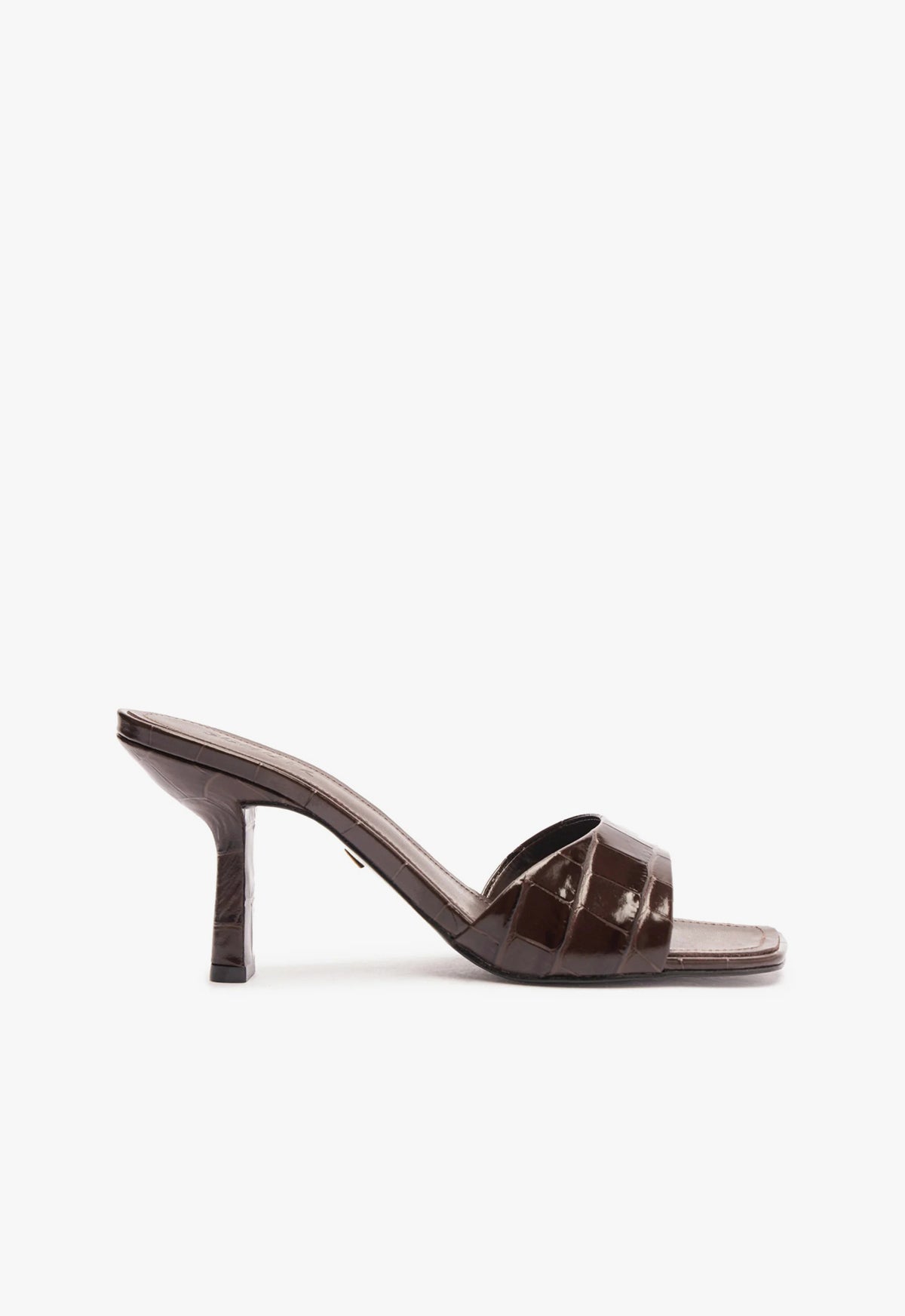 Posseni Leather Sandal Pre Fall 24 5 Dark Brown Croco Embossed Leather - Schutz Shoes