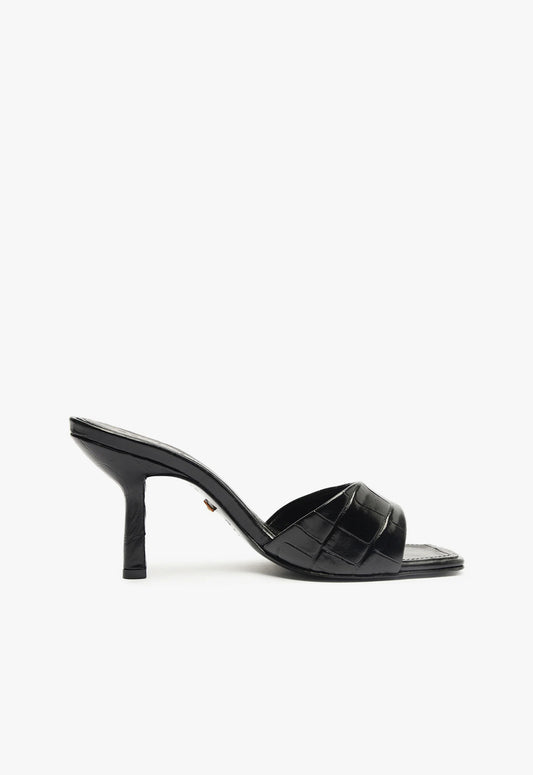 Posseni Sandal Pre Fall 24 5 Black Croco Embossed Leather - Schutz Shoes