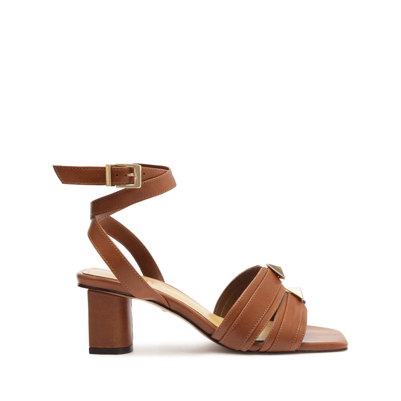 Kyrie Mid Leather Sandal Sandals Spring 24 5 Brown Atanado Leather - Schutz Shoes