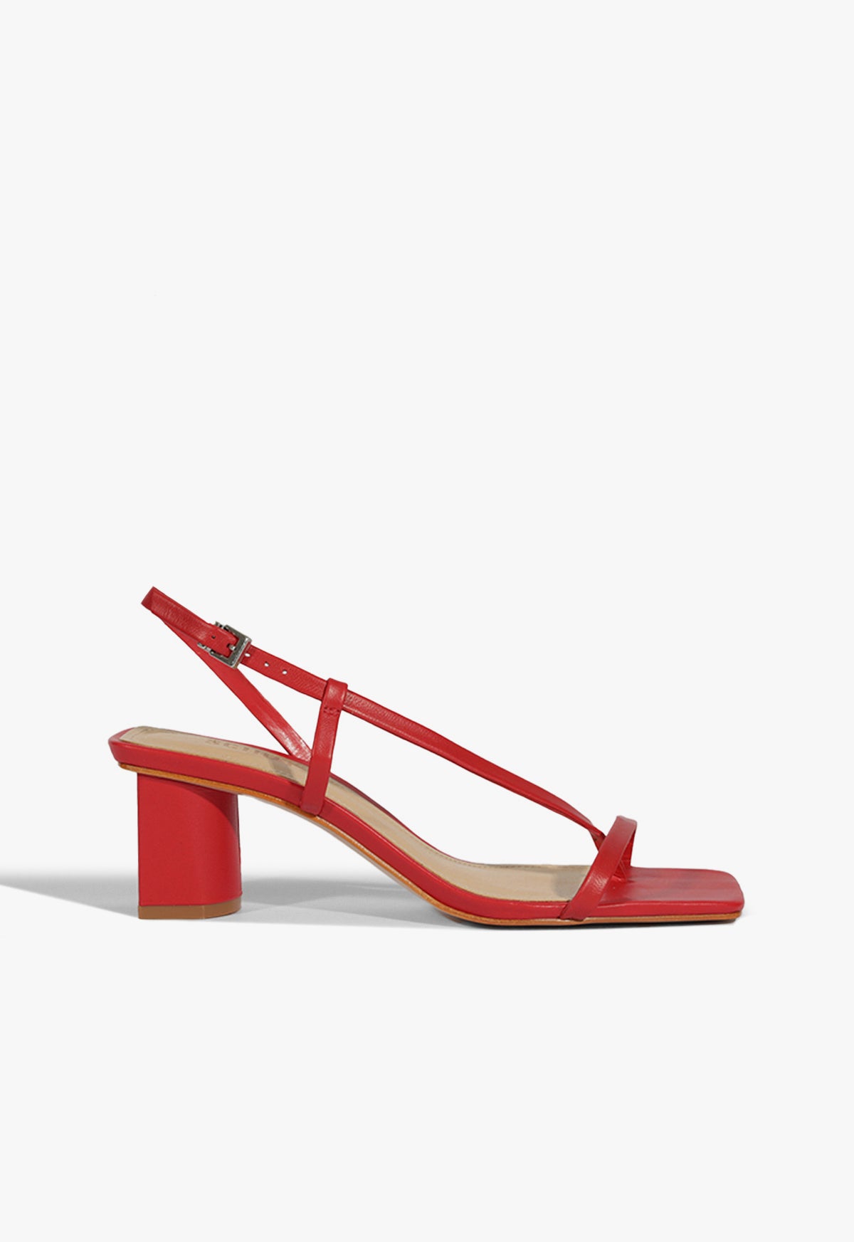 Heloise Mid Block Leather Sandal Spring 25 5 Red Leather - Schutz Shoes