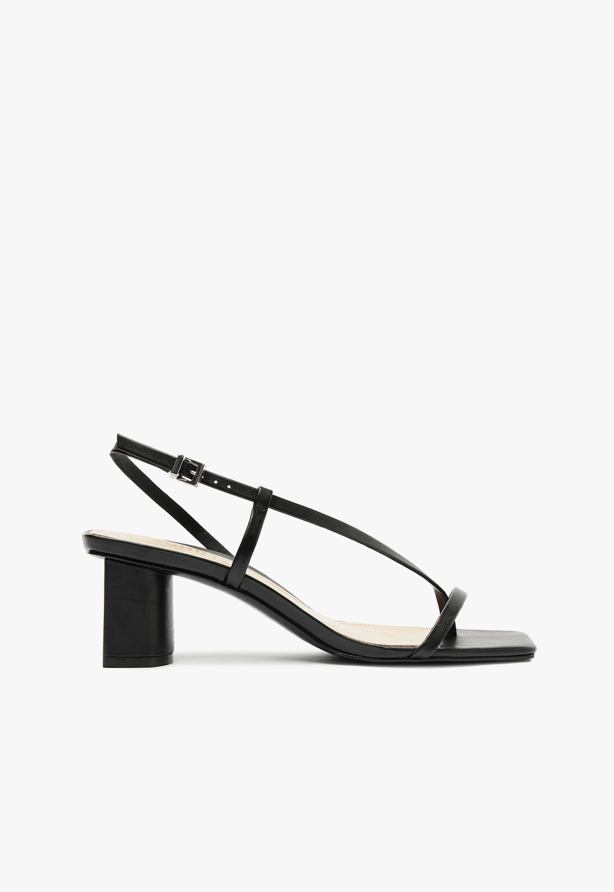 Heloise Mid Block Leather Sandal Spring 25 5 Black Leather - Schutz Shoes