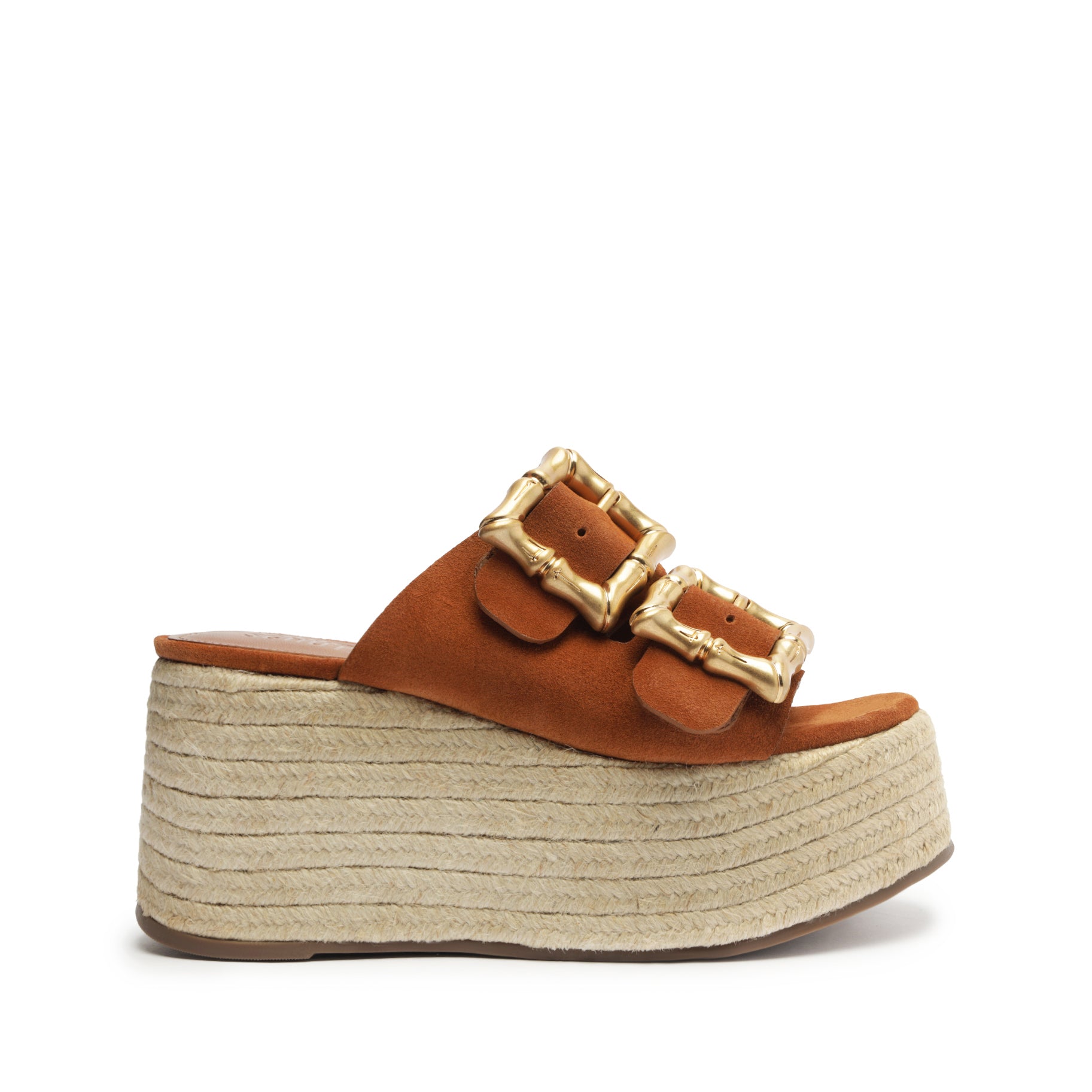 Enola Rope Flatform Sandals SPRING 24 5 Honey Peach Cow Suede - Schutz Shoes