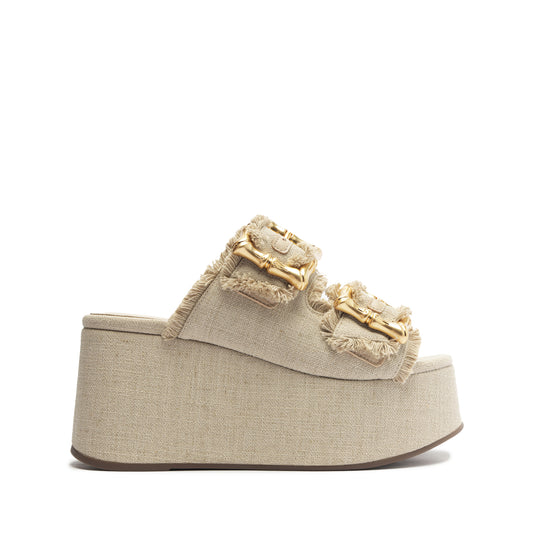 Enola Flatform Linen Sandal Sandals SPRING 24 5 Oyster Linen Fabric - Schutz Shoes