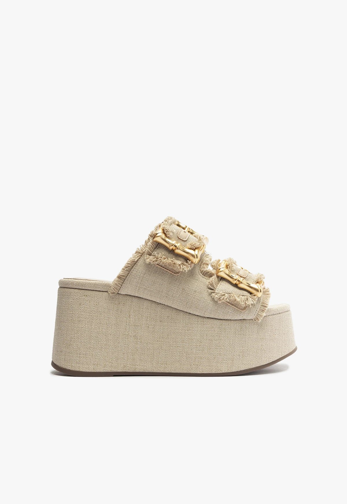 Enola Flatform Linen Sandal Sandals SPRING 24 5 Oyster Linen Fabric - Schutz Shoes