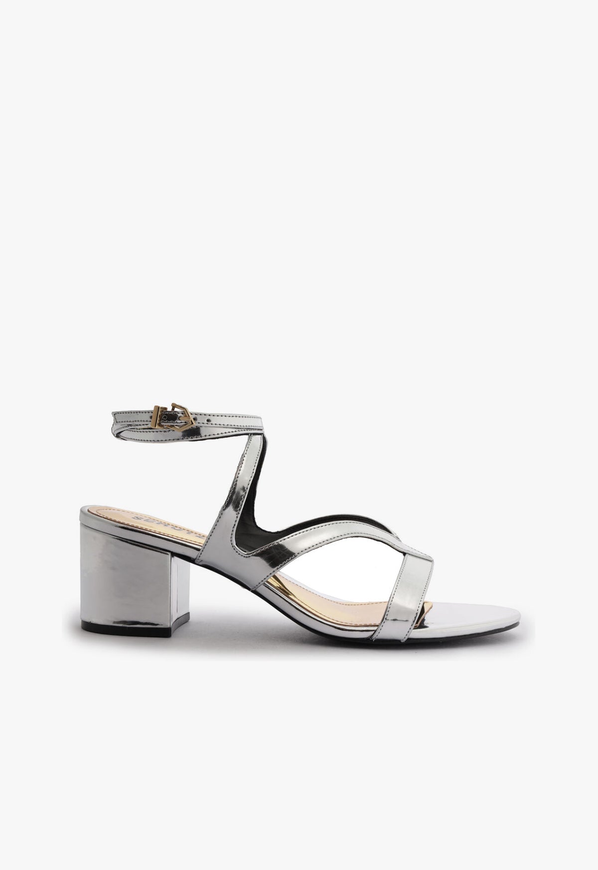 Stephanie Mid Block Sandal PRE FALL 24 5 Silver Specchio Leather - Schutz Shoes