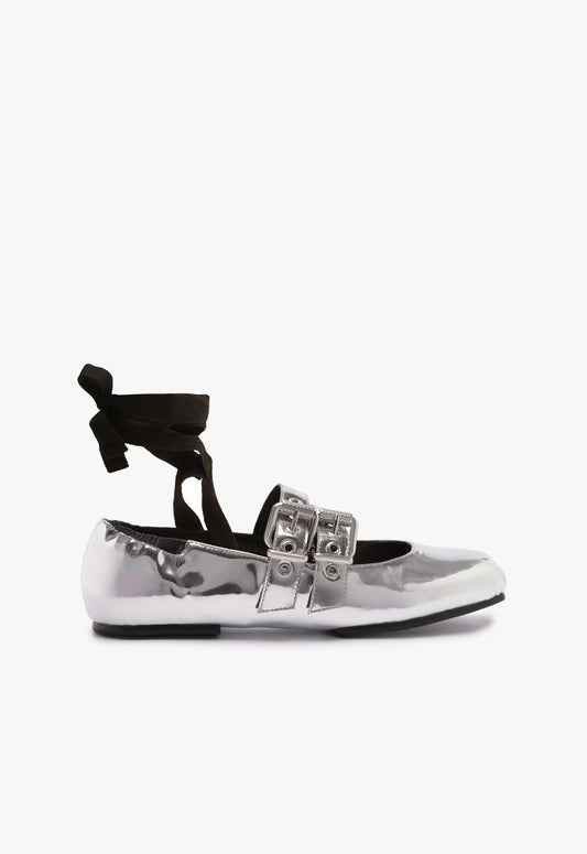 Raika Specchio Leather Flat PRE FALL 23 5 Silver Specchio Leather - Schutz Shoes