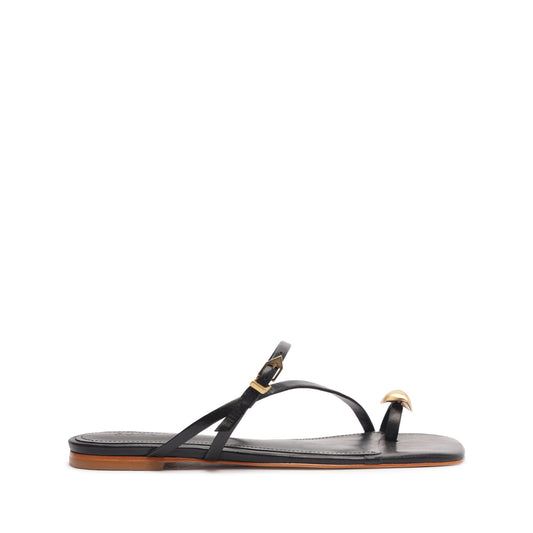 Elysa Leather Sandal Flats SPRING 24 5 Black Atanado Leather - Schutz Shoes