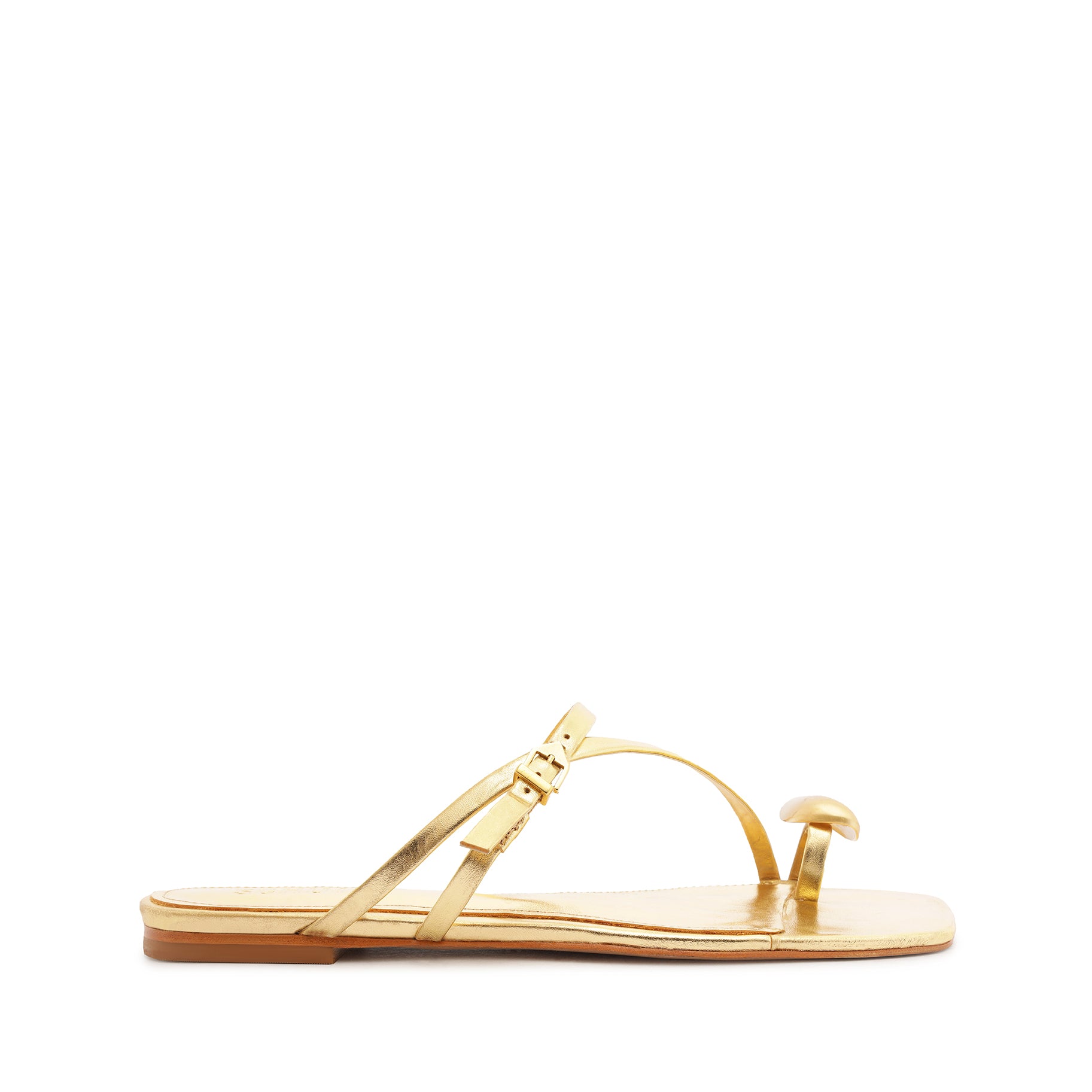 Elysa Leather Sandal Flats SPRING 24 5 Gold Metallic Leather - Schutz Shoes