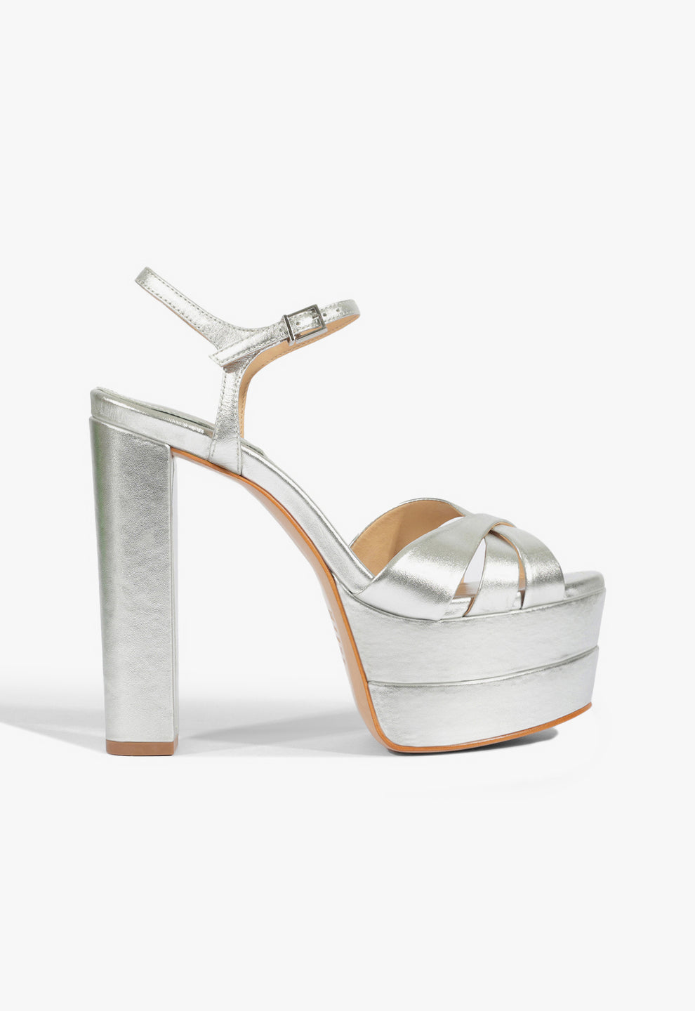 Keefa High Platform Sandal | Metallic Silver Leather - SCHUTZ