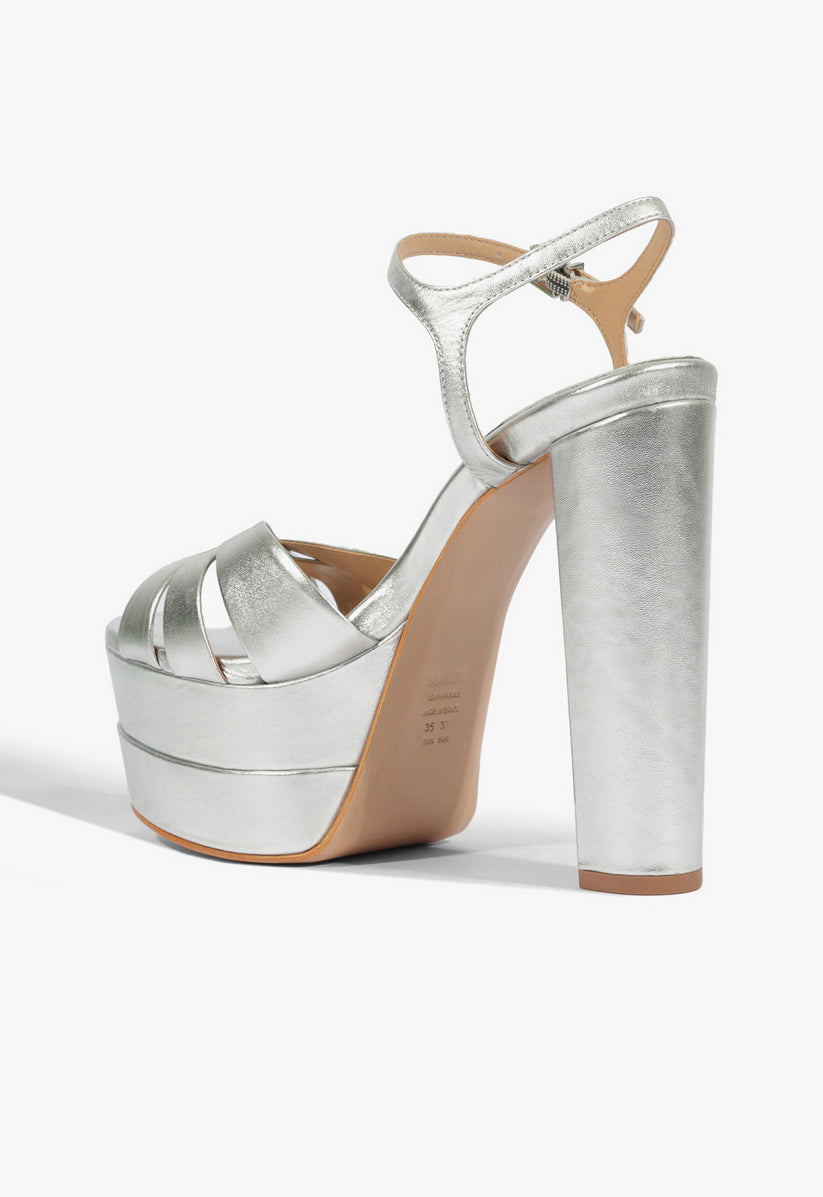 Keefa High Platform Sandal | Metallic Silver Leather - SCHUTZ