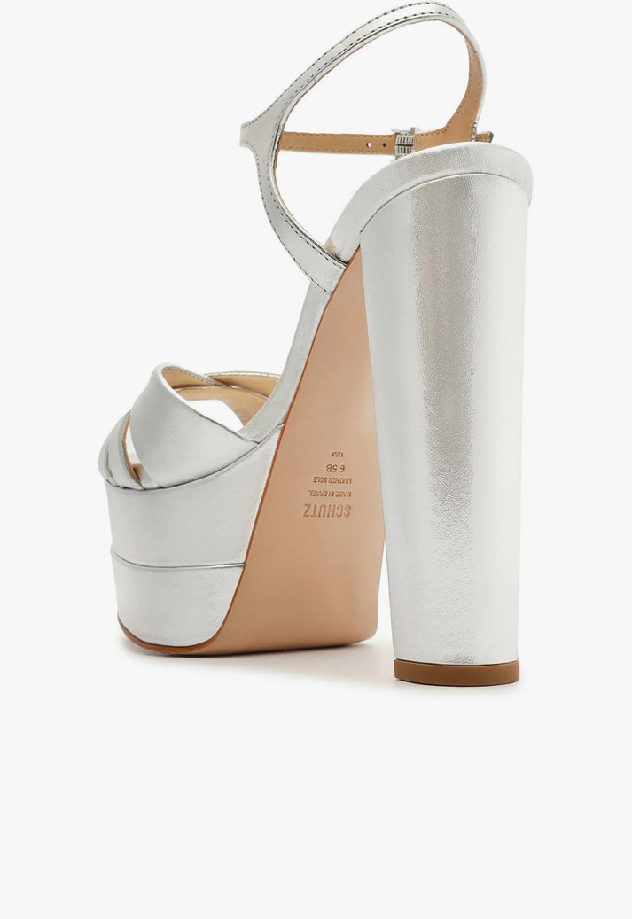 Keefa High Platform Sandal | Metallic Silver Leather - SCHUTZ