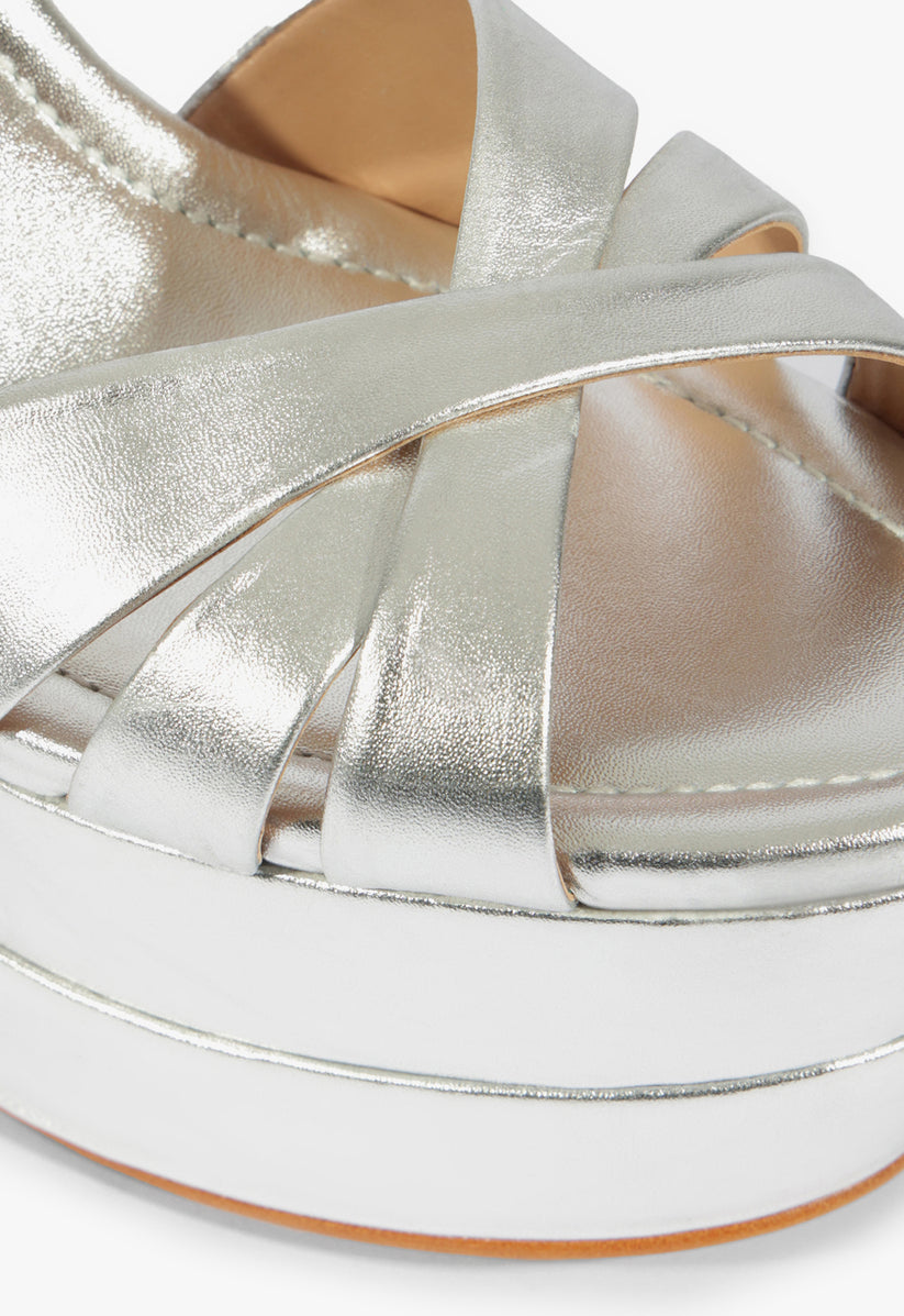Keefa High Platform Sandal | Metallic Silver Leather - SCHUTZ