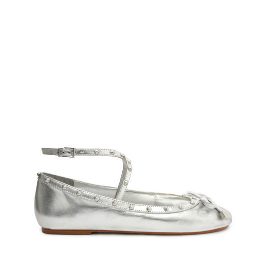 Larissa Metallic Leather Flat Flats RESORT 24 5 Silver Metallic Leather - Schutz Shoes