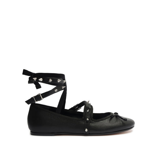 Larissa Lace Up Leather Flat Flats FALL 23 5 Black Calf Leather - Schutz Shoes