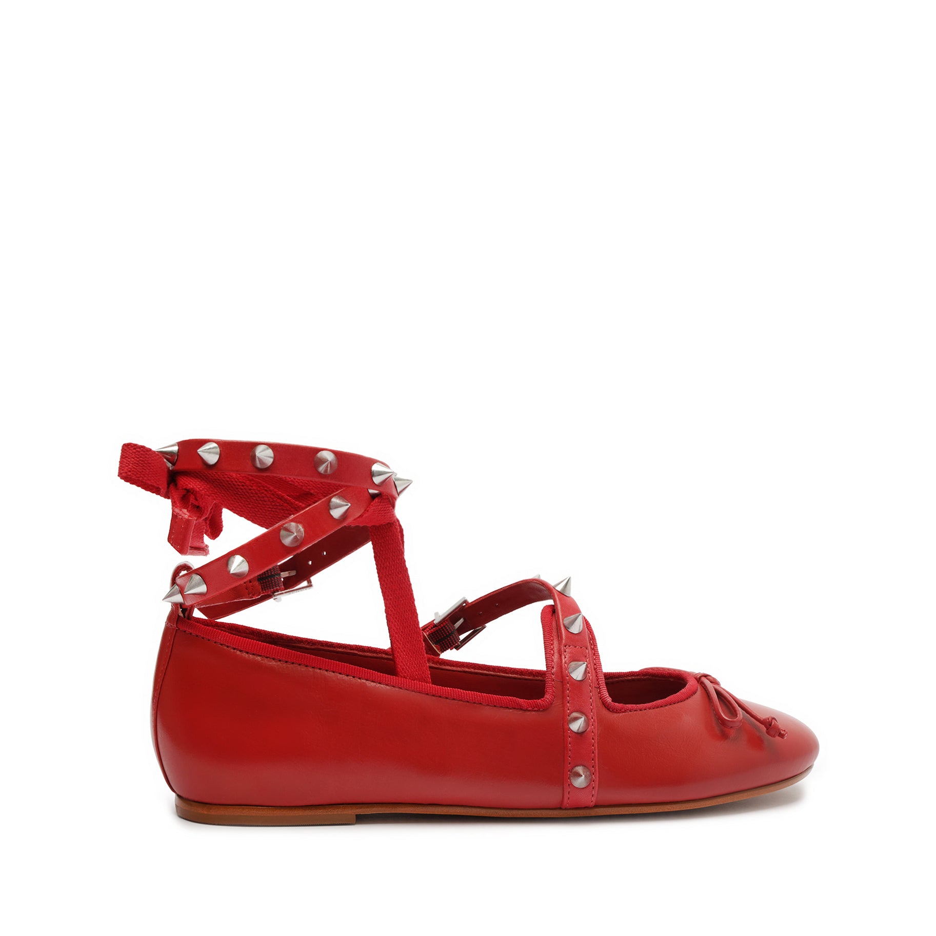 Larissa Lace Up Calf Leather Flat Flats FALL 23 5 Red Calf Leather - Schutz Shoes