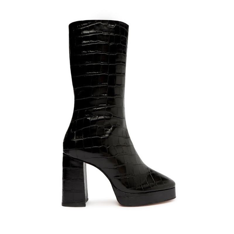 Raff Leather Boot Boots Winter 22 5 Black Crocodile-Embossed Leather - Schutz Shoes